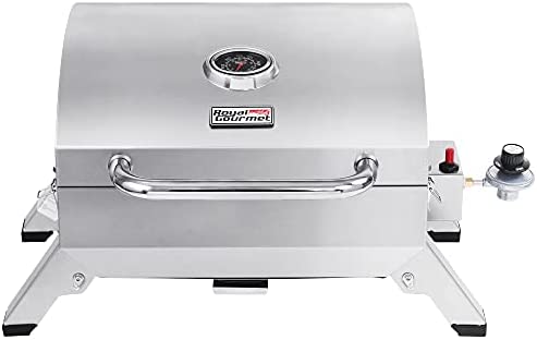 Royal Gourmet GT1001 Stainless Steel Portable Grill, 10000 BTU BBQ Tabletop Gas Grill with Folding Legs and Lockable Lid, Outdoor Camping, Deck and Tailgating, Silver