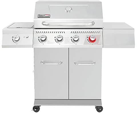 Royal Gourmet GA4402S Stainless Steel 4 BBQ Propane, 54000 BTU Cabinet Style Gas Grill with Sear Side Burner Perfect Patio Garden Picnic Backyard Party, Silver