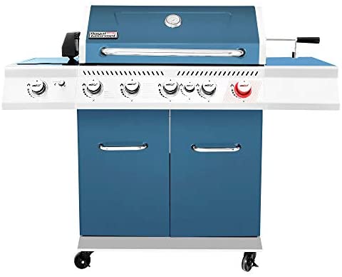 Royal Gourmet GA5403B 5-Burner BBQ Cabinet Style Propane Gas Grill with Rotisserie Kit, Sear Burner, Rear Burner and Side Burner, 74,000 BTU Patio Picnic Backyard, Outdoor Party, Blue