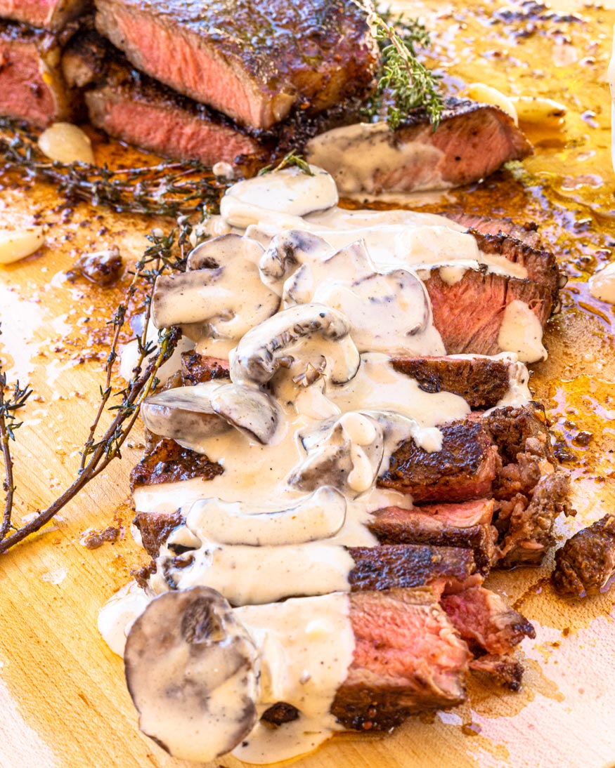 NY Strips with Mushroom Gorgonzola Sauce
