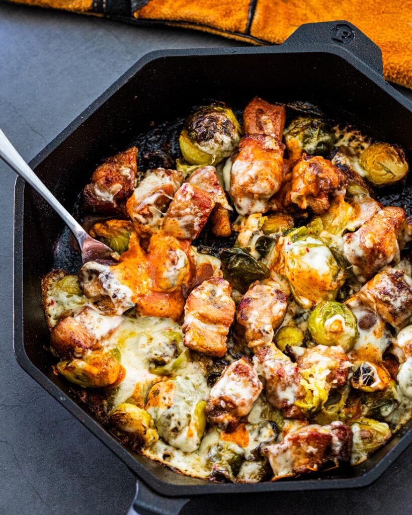 Skillet-Roasted Brussels Sprouts and Pork Belly