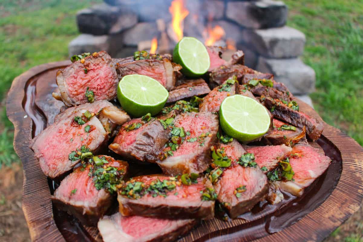 Grilled NY Strips with Garlic Chili Sauce