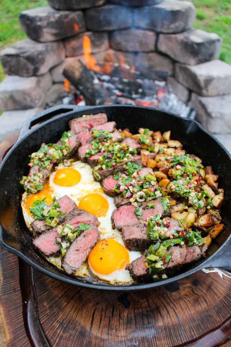 Steak and Eggs with Charred Scallion Chimichurri