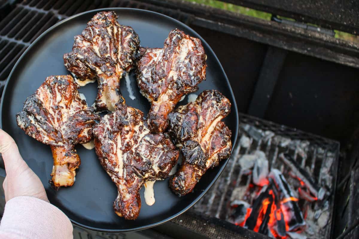 Grilled Butterflied Chicken Drumsticks with Alabama White Sauce