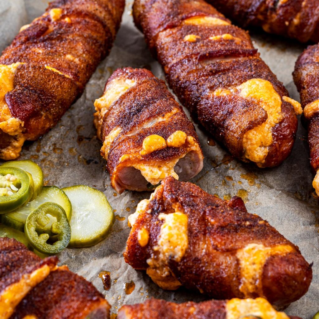 Bacon-Wrapped Sausage Popper Boats – Chiles and Smoke