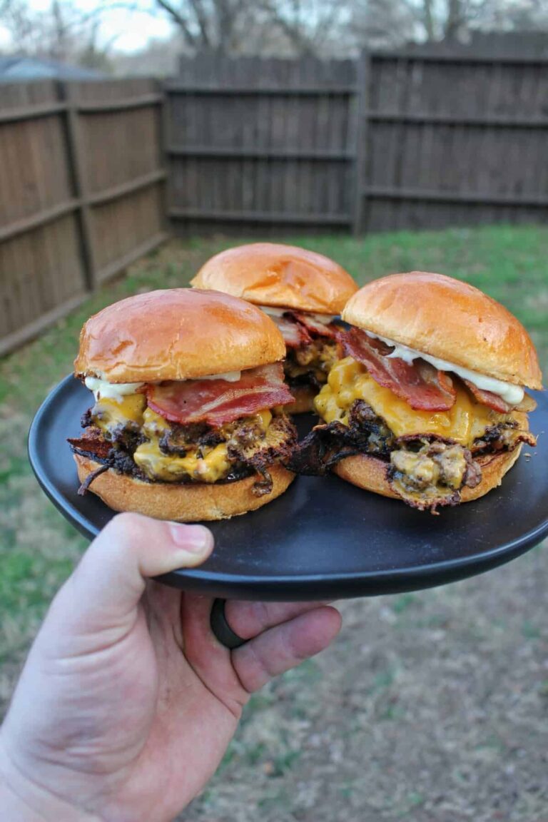 Cheesy Onion Smash Burgers – Over The Fire Cooking
