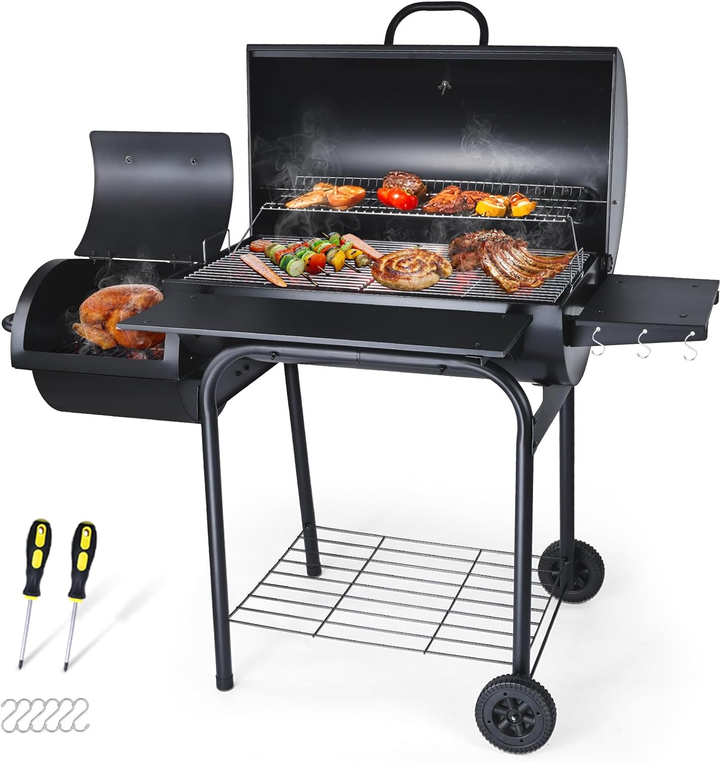 Charcoal Grill with Offset Smoker, Joyfair Large Barrel…