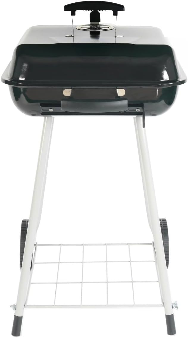 17.5″” Square Steel Charcoal Grill with Wheels, Black