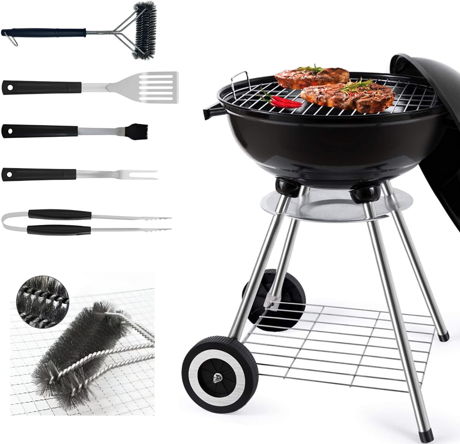 22 Inch Portable Charcoal Grill with Accesories 5 Piece…