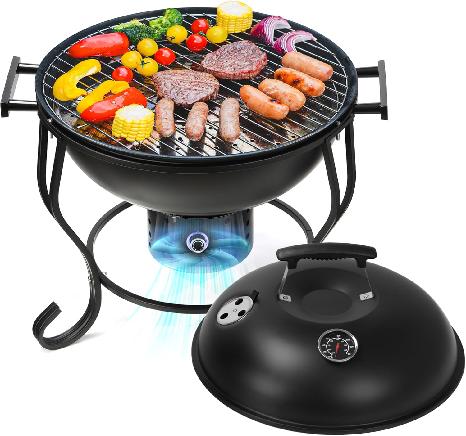 Portable Charcoal Grill with Adjustable Fan, 18 Inch Sm…