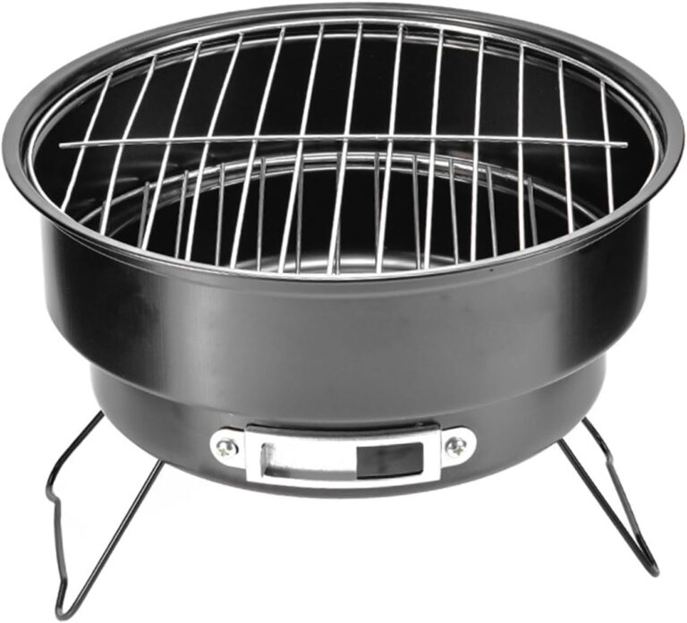10″ Portable Round Barbecue BBQ Charcoal Grill with Han…