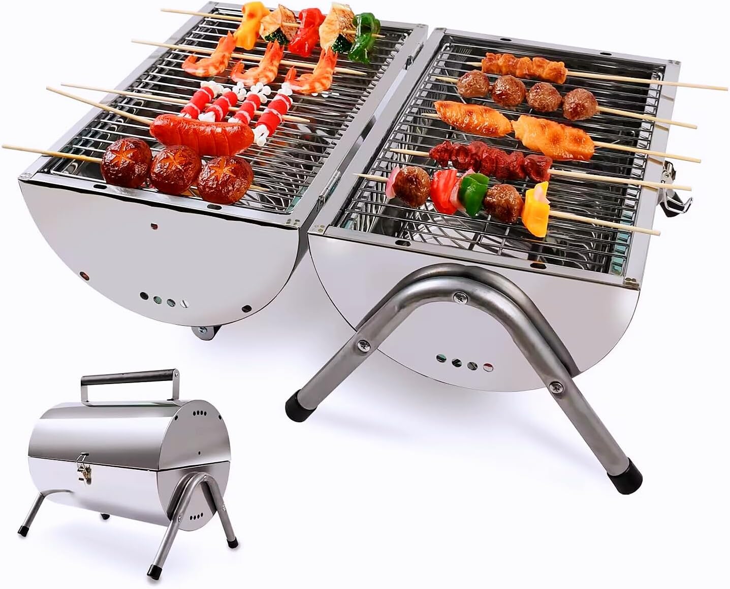 Dual cooking zone Stainless steel charcoal grill,easy-t…