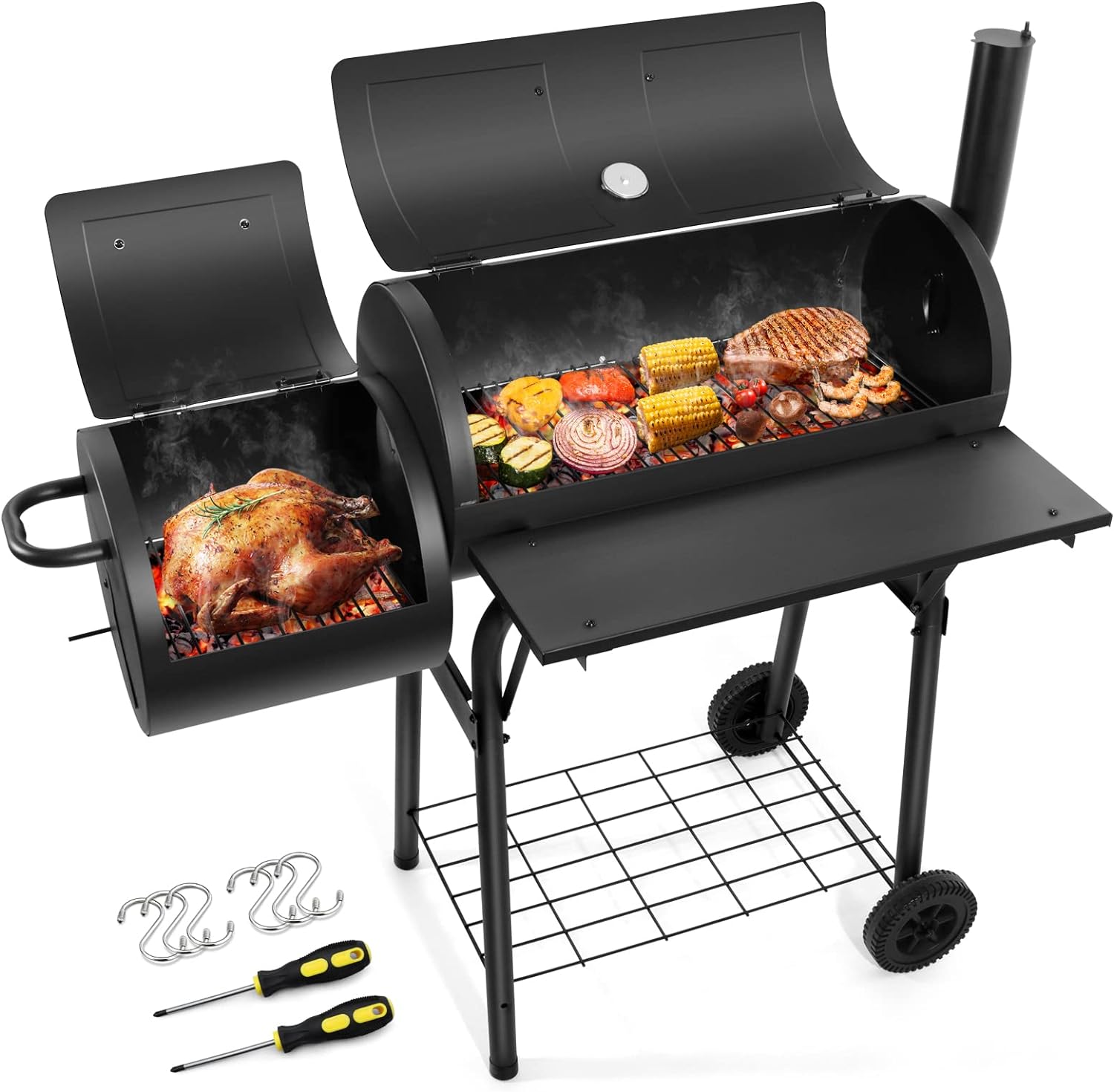 HaSteeL Charcoal Grill with Offset Smoker, Outdoor Barr…