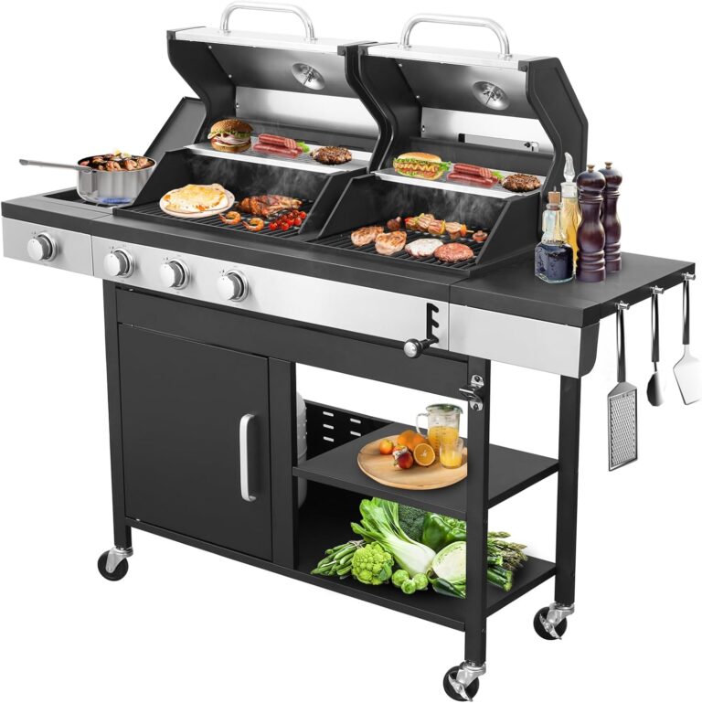 Gas Grill and Charcoal Grill Combo with Side Burner, Du…